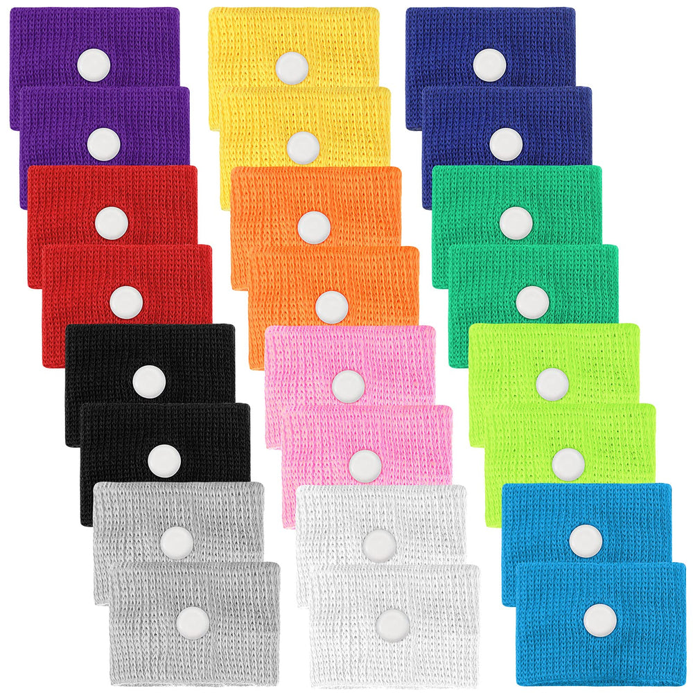 Zhanmai motion sickness wristbands colorful set shown on wrists for travel comfort