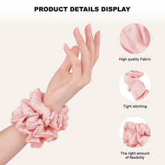 ZHENSILK silk scrunchies pink pack on hand, secure hold without pulling