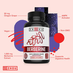 Close-up of Berberine 1000mg and Oregon Grape 50mg ingredients