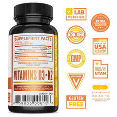 Close-up of vegan D3+K2 capsules
