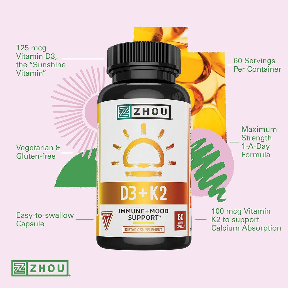 Zhou D3+K2 bottle with packaging on white background