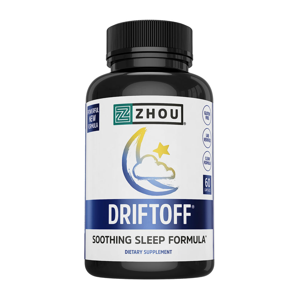 Zhou Driftoff sleep aid bottle with valerian root and chamomile imagery