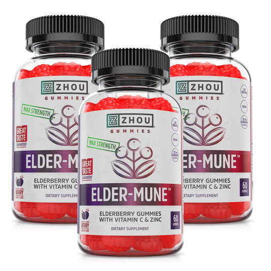 Front view of ZHOU Elder-Mune Gummies bottle