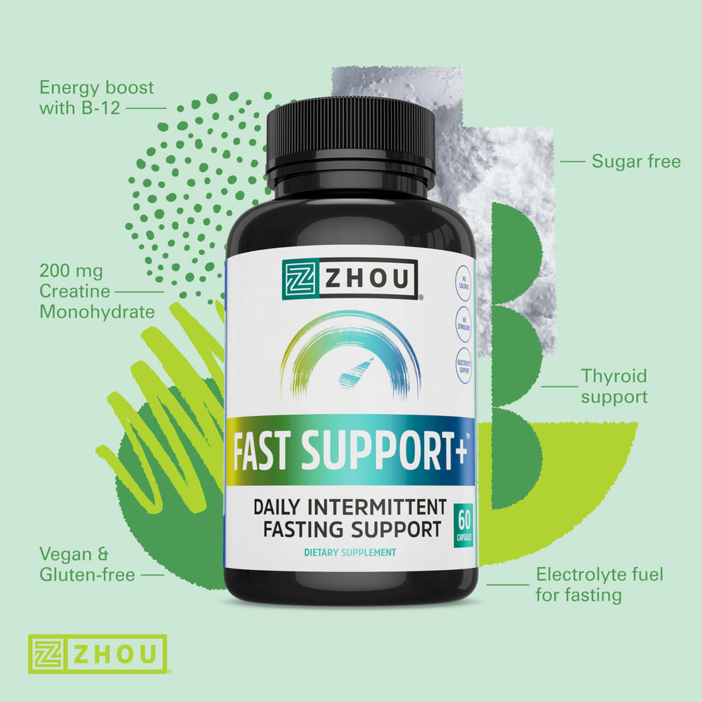 Label emphasizing vitamin B12 for energy in Zhou Fast Support