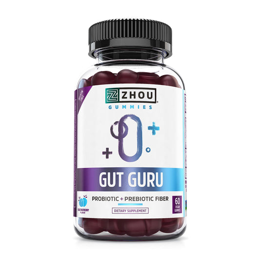 Zhou Gut Guru Gummies bottle on white background