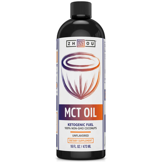 Front view of Zhou MCT Oil 16oz unflavored bottle