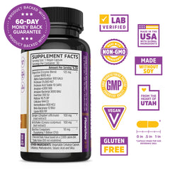 Close-up of Bloat Blast+ label highlighting digestive enzymes and probiotics