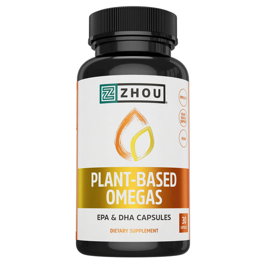 Front view of Zhou Plant-Based Omegas bottle