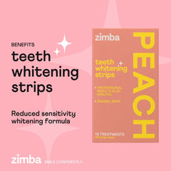 Whitening strips adhered to teeth