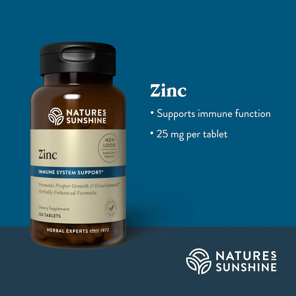 Zinc 25mg bottle with tablets on white background
