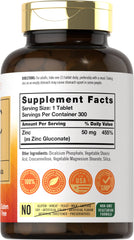 Zinc gluconate 50mg dietary supplement bottle image