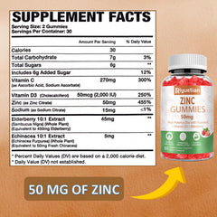 Ingredients panel showing zinc, vitamin C, D3 and elderberry