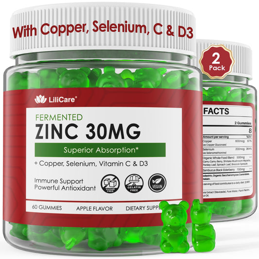 Bottle of fermented zinc gummies with elderberry for immune support