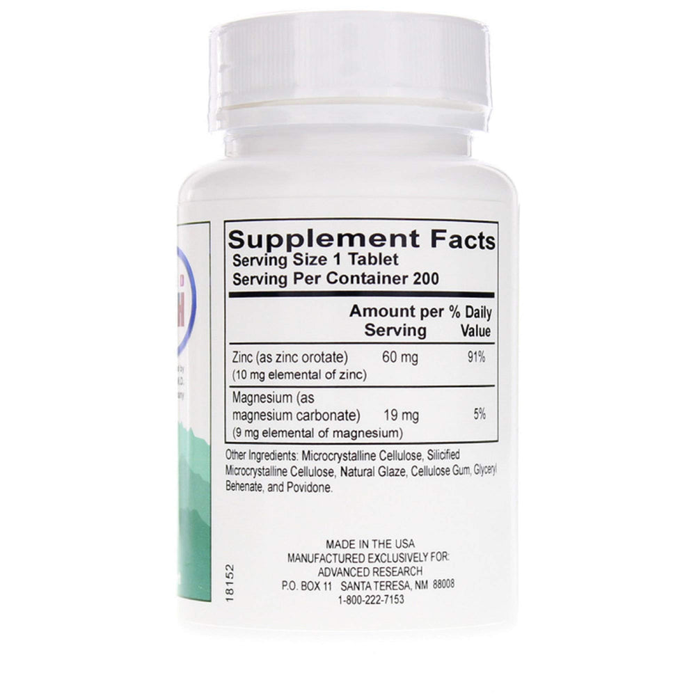 Zinc Orotate 60 mg bottle 200 tabs Pack of 2 – side view