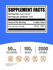 Per-pack information for zinc oxide powder