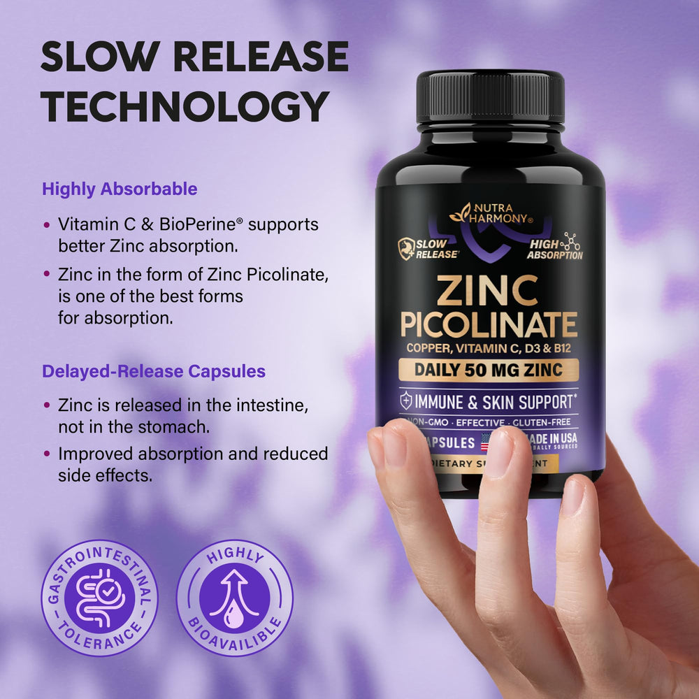 Zinc Picolinate 50mg with Vitamin C and Bioperine for absorption