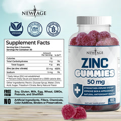 Close-up of Zinc Gummies bottle showing 50mg zinc per serving