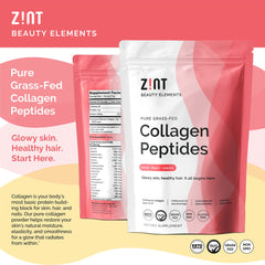 Zint Collagen Peptides Powder stirred into smoothie signaling amino acid support.