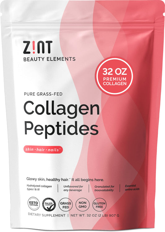 Front view of Zint Collagen Peptides Powder 32 oz unflavored