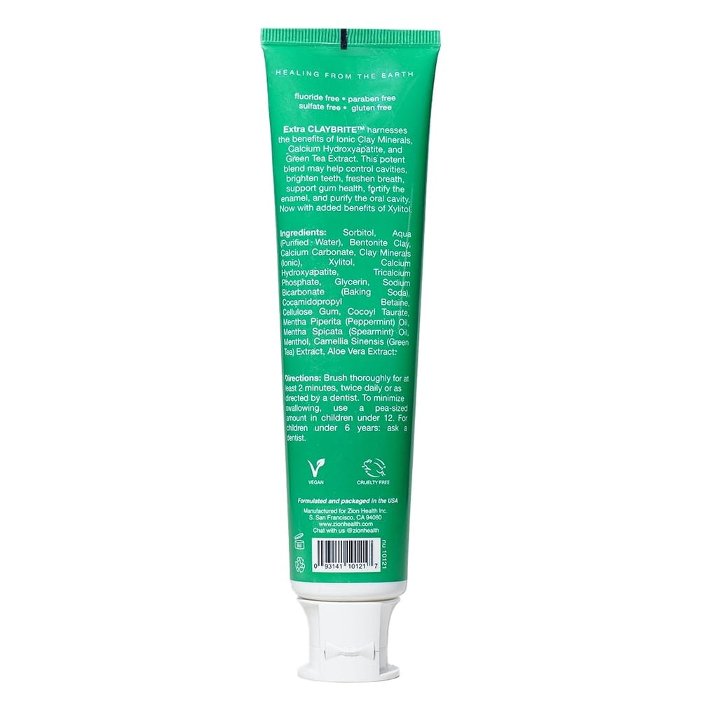 Montmorillonite clay ingredients on Zion Health toothpaste label