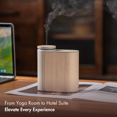 Close-up of the natural wood casing on the diffuser