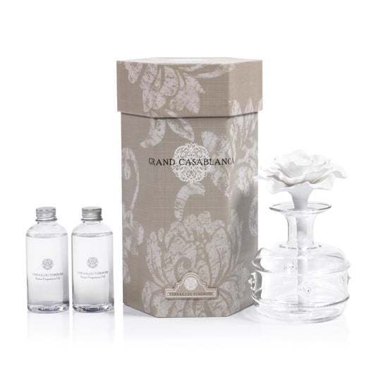 Zodax Grand Casablanca porcelain oil diffuser displayed in a living room setting