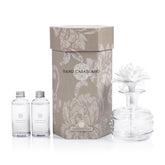 Zodax Grand Casablanca porcelain oil diffuser with glass bottle and porcelain flower