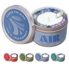 Close-up of Zodiac Air Candle showing its Aquarius, Gemini, and Libra branding