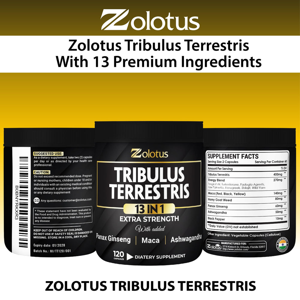 Detailed label of Zolotus 13in1 Tribulus Capsules