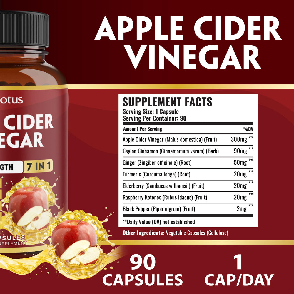Zolotus 7-in-1 Apple Cider Vinegar capsules bottle back label showing 3-month supply