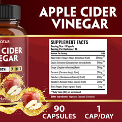 Zolotus 7-in-1 Apple Cider Vinegar capsules bottle back label showing 3-month supply