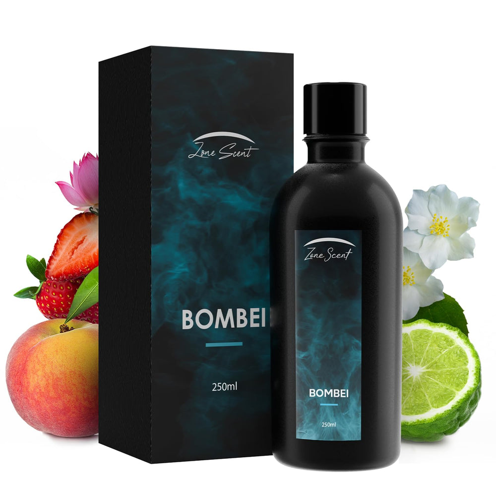 Zone Scent BOMBEI bottle-front showcases premium essential oil for a luxurious diffuser experience.