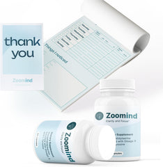 Close-up of Zoomind bottle with 60 capsules