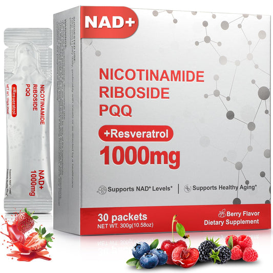 Zooone NAD+ liquid supplement bottle labeled 1000mg NAD+ with berry flavor