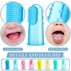 Close-up of color variations in translucent and opaque finger toothbrushes
