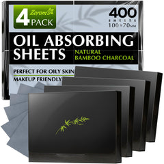ZOROM'S bamboo charcoal blotting sheets for fast oil absorption in a 4-pack.