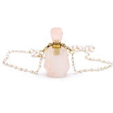 Zotoone rose quartz perfume bottle pendant, crystal centerpiece for daily aromatherapy rituals.