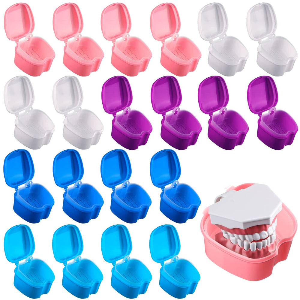 Zubebe denture case set in white with strainer basket