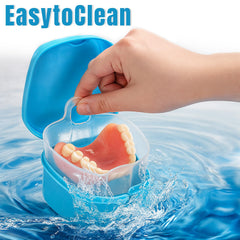 Zubebe denture case dark blue color with strainer basket