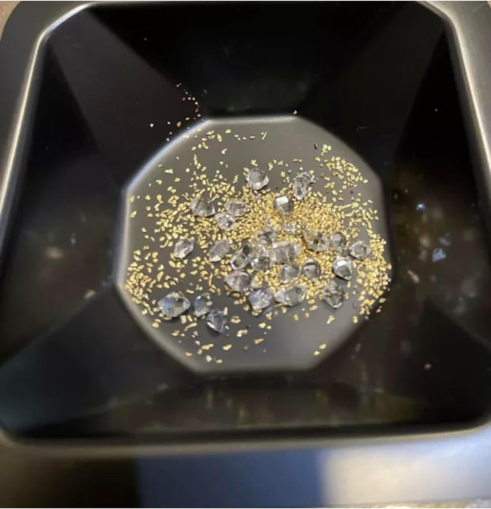Contents of Zurjy Paydirt bag showing gold flakes