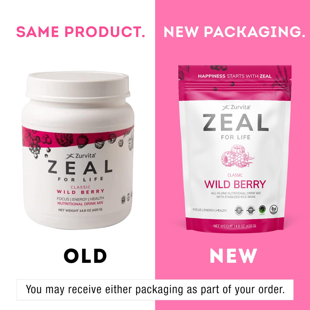 Zurvita Zeal Life Wild Berry Classic powder tub showing texture and color