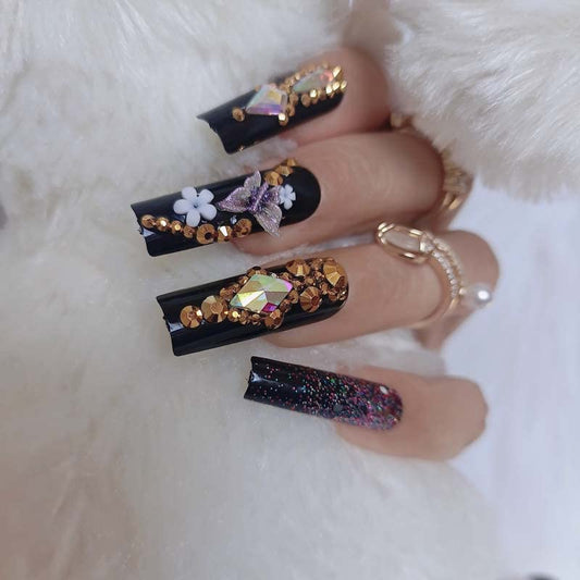 ZYBUXY rectangular black wedding nails for a chic bridal manicure
