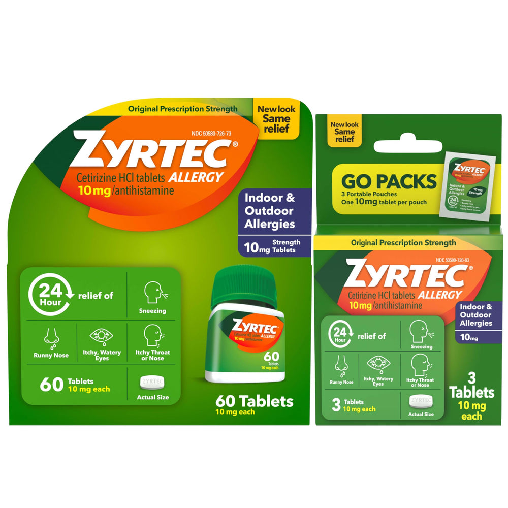 Zyrtec 24h relief bottle provides all-day allergy support