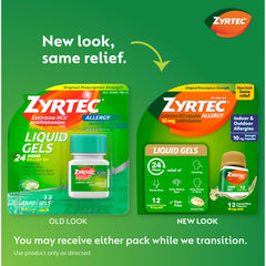 Zyrtec cetirizine HCl 10mg capsules close-up for quick symptom relief.