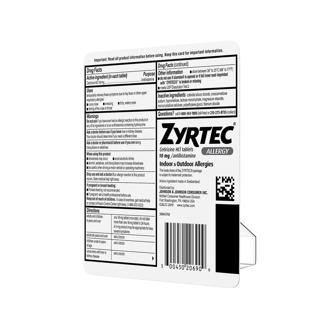 Zyrtec shelf display shows convenient access on any counter.