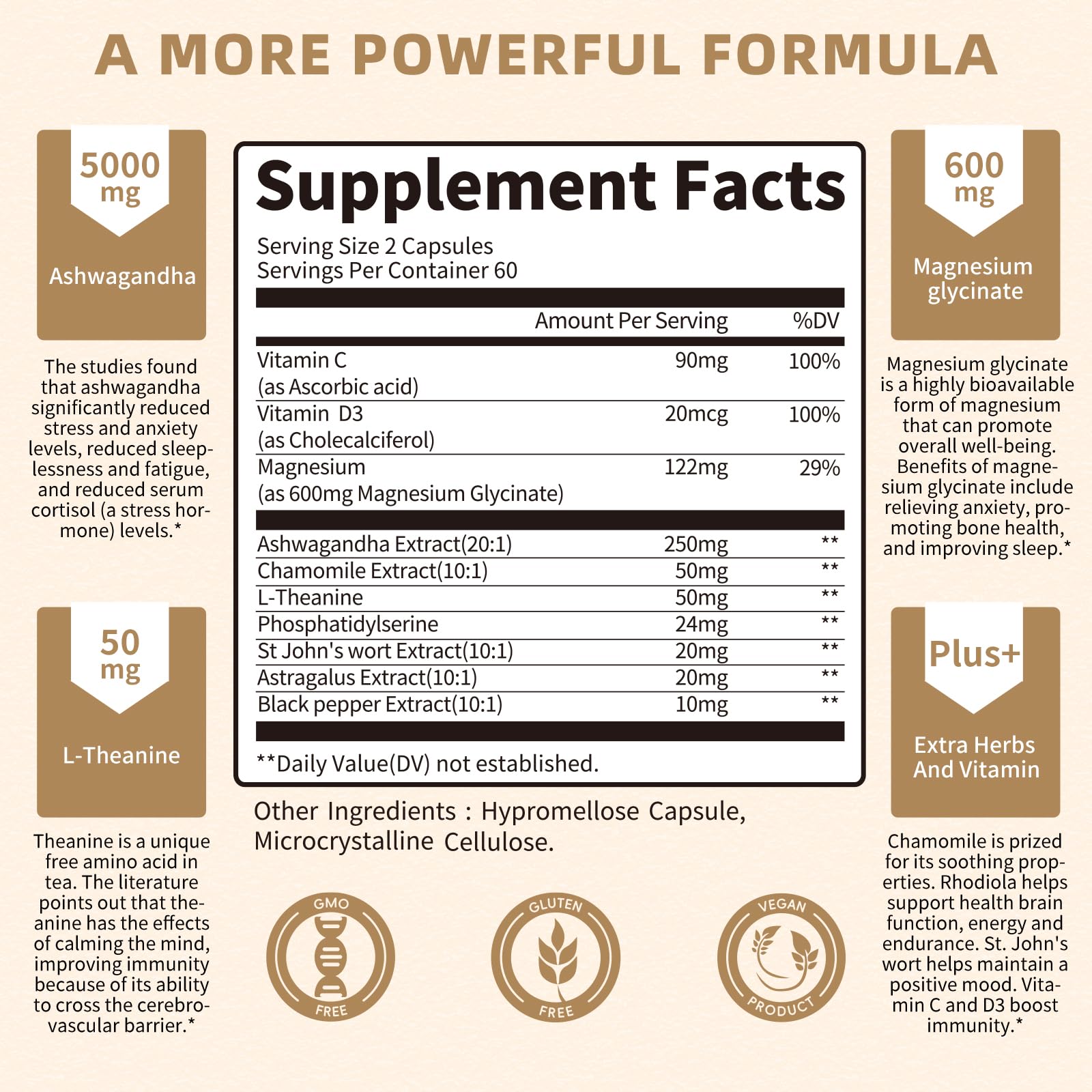 120 vegan capsules beside the bottle showing 60-day supply