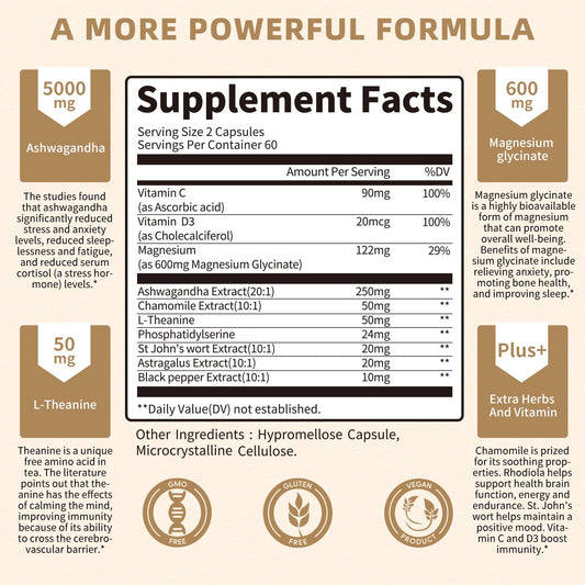 120 vegan capsules beside the bottle showing 60-day supply