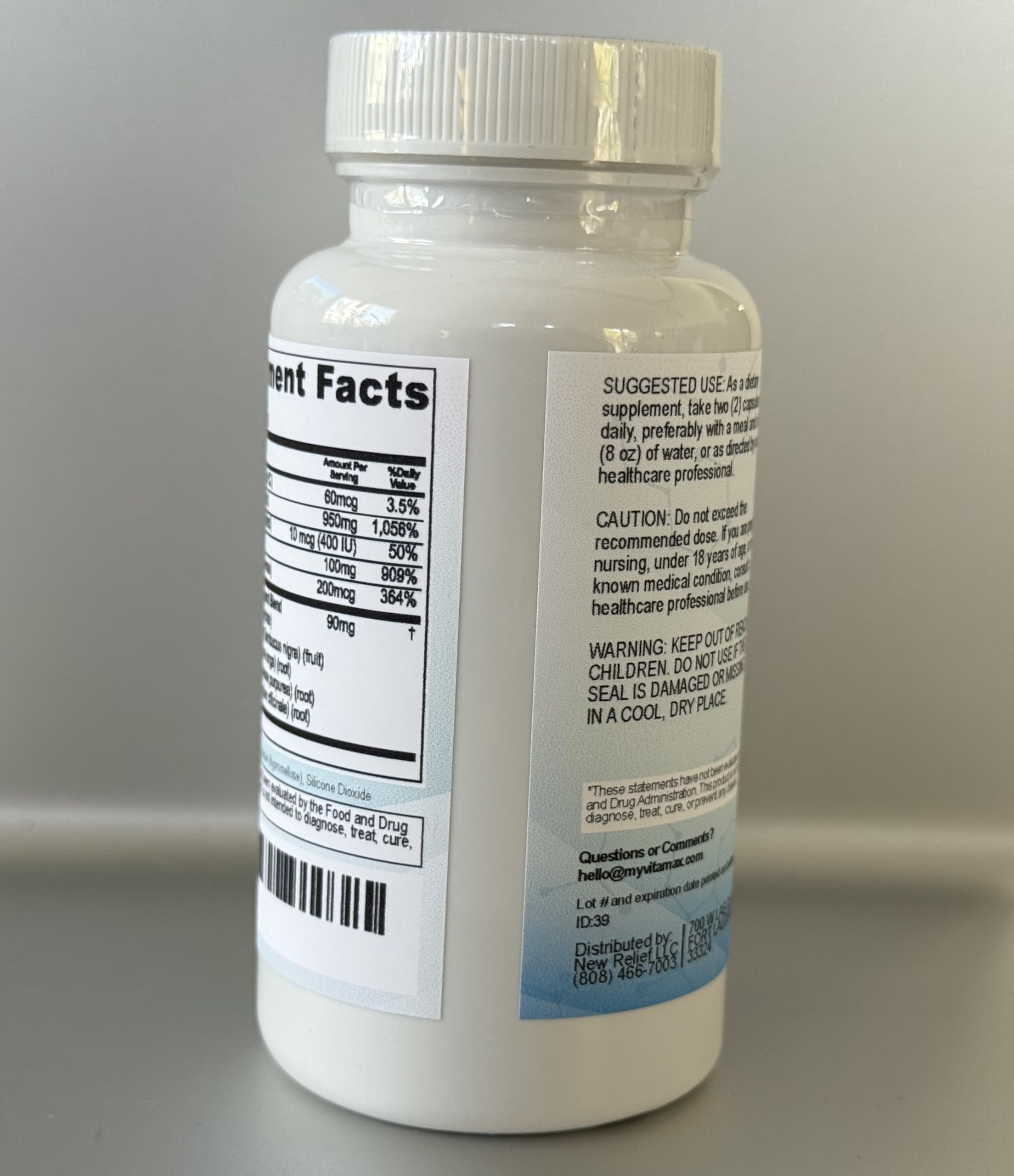 Made in USA label on supplement bottle