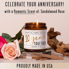 Candle shown in gift-ready packaging for 10th anniversary