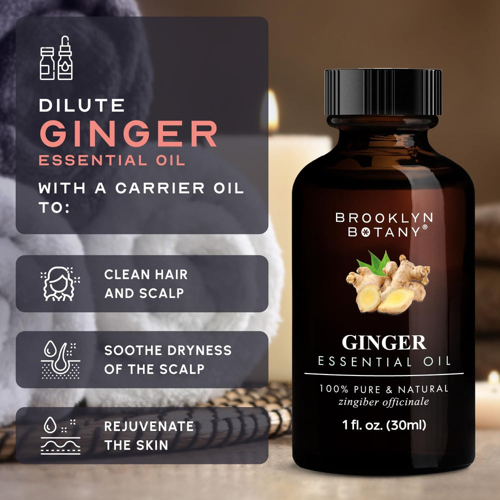 100% pure ginger essential oil label and dropper